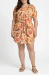 Liverpool Los Angeles Floral Print Tie Waist Dress In Orange