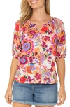Liverpool Los Angeles Floral Puff Sleeve Button-up Top In Flower Of Paradise Multi