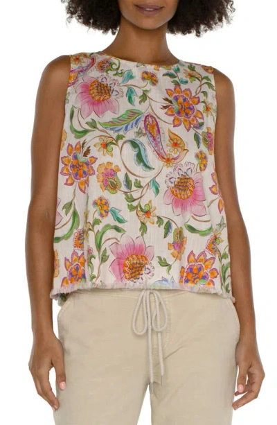 Liverpool Los Angeles Floral Sleeveless Back Button Top In Ivory/ Pink Floral