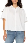 Liverpool Los Angeles Petite Elbow-sleeve Button-front Blouse In White