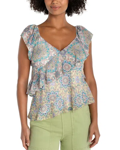 Liverpool Los Angeles Flutter Sleeve Draped Woven Blouse In Blue