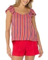 Liverpool Los Angeles Flutter Sleeve Top In Red/ Blue