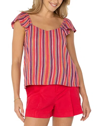Liverpool Los Angeles Flutter Sleeve Top In Red Blue Multistripe