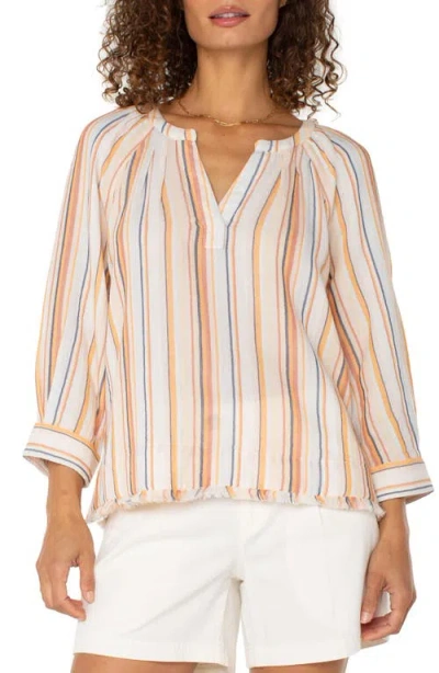 Liverpool Los Angeles Fray Hem Cotton Top In Multi
