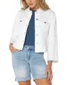 Liverpool Los Angeles Wide Sleeve Fray Hem Denim Trucker Jacket In Bright White Paisley