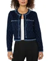 Liverpool Los Angeles Frayed Edge Velvet Trim Jacket In Blue