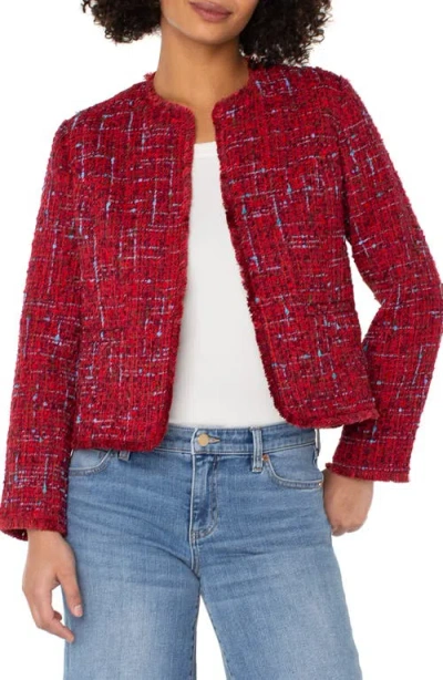 Liverpool Los Angeles Fringe Detail Tweed Jacket In Red