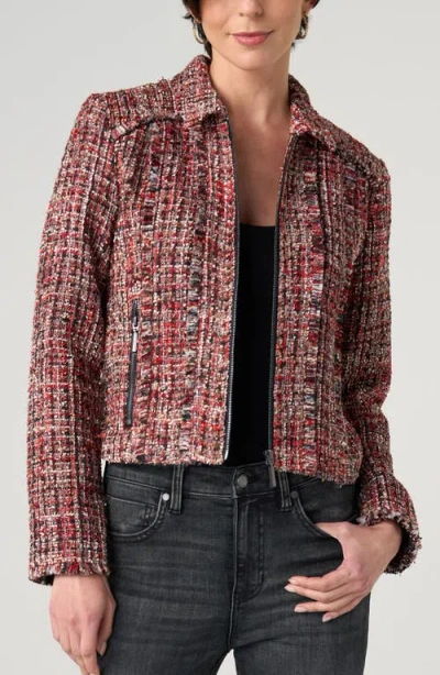 Liverpool Los Angeles Zip Front Fringe Trim Tweed Jacket In Multi