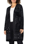 Liverpool Los Angeles Fuzzy Jacquard Sweater Coat In Black
