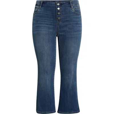 Liverpool Los Angeles Gia Glider Exposed Button Crop Flare Jeans In Blue