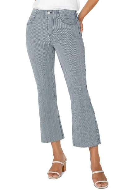 Liverpool Los Angeles Gia Glider Stripe Raw Hem Crop Flare Pull-on Pants In Navy White Stripe