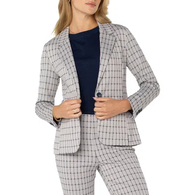 Liverpool Los Angeles Grid Fitted Knit Blazer In Navy Taupe Grid