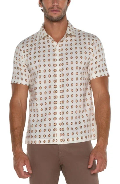 Liverpool Los Angeles Grid Print Short Sleeve Button-up Shirt In Porcelain Clove