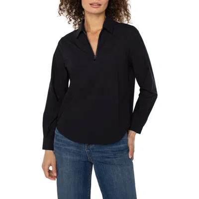 Liverpool Los Angeles Half Zip Collar Shirt In Black