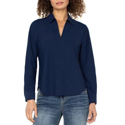 Liverpool Los Angeles Half Zip Collar Shirt In Blue