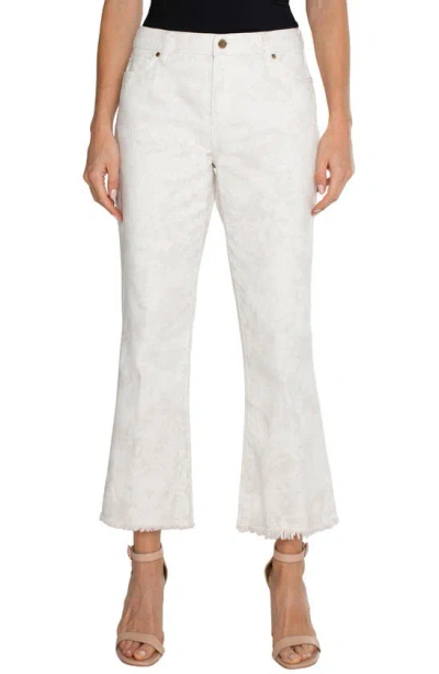 Liverpool Los Angeles Hannah Floral Frayed Crop Flare Jeans In Ecru White Floral