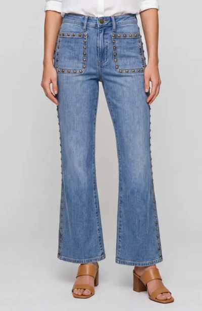 Liverpool Los Angeles Hannah Studded Pocket Flare Jeans In Black