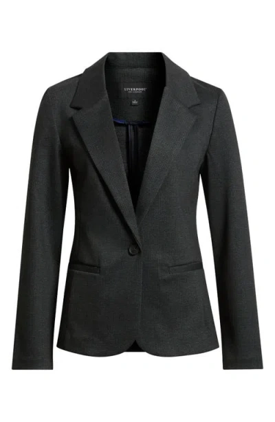 Liverpool Los Angeles Herringbone Fitted One-button Blazer In Black