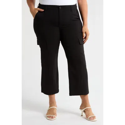 Liverpool Los Angeles High Waist Crop Straight Leg Cargo Pants In Black