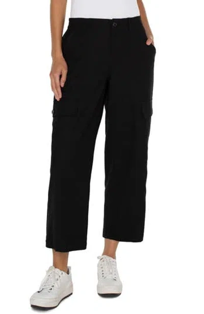 Liverpool Los Angeles High Waist Crop Wide Leg Cargo Pants In Black