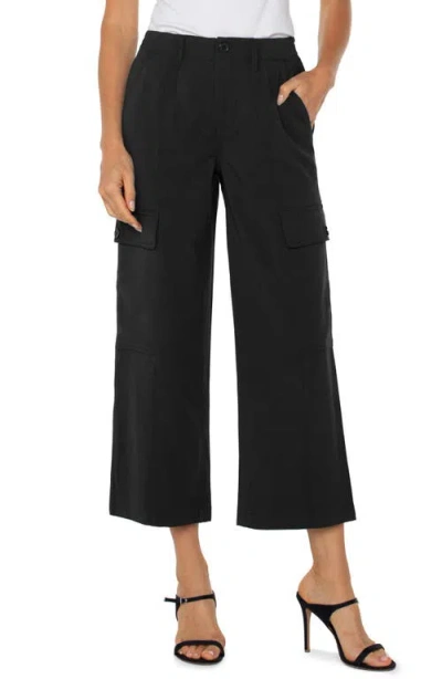 Liverpool Los Angeles High Waist Crop Wide Leg Cargo Pants In Black