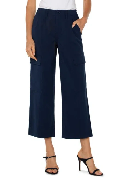Liverpool Los Angeles High Waist Crop Wide Leg Cargo Pants In Dark Navy