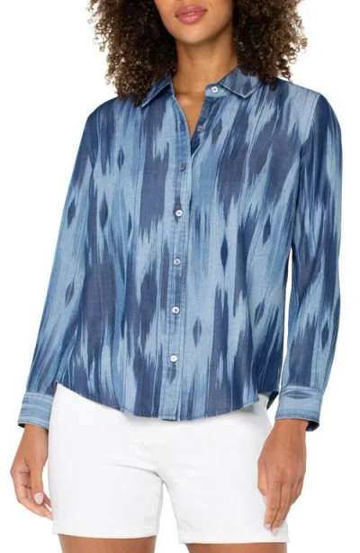 Liverpool Los Angeles Ikat Print Button-up Shirt In Black