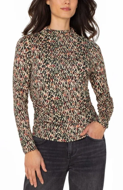 Liverpool Los Angeles Ikat Print Mock Neck Top In Neutral