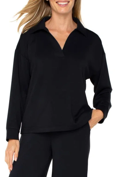 Liverpool Los Angeles Johnny Collar Knit Top In Black