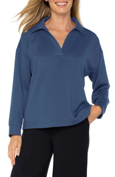 Liverpool Los Angeles Johnny Collar Knit Top In Prussian Blue
