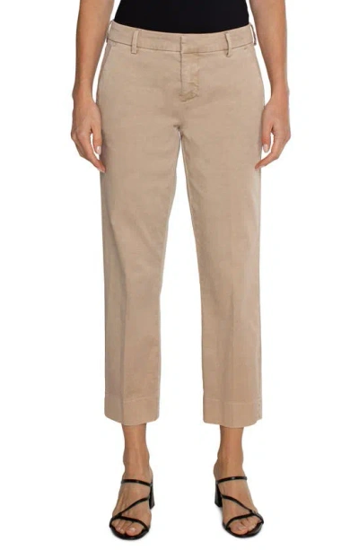 Liverpool Los Angeles Kelsey Slit Hem Crop Stretch Twill Trousers In Biscuit Tan