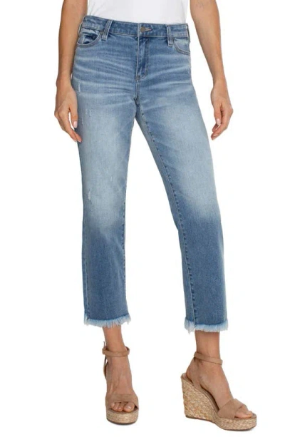 Liverpool Los Angeles Kennedy Frayed Mid Rise Ankle Straight Leg Jeans In Ashmore