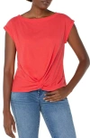Liverpool Los Angeles Knot Front Linen Blend T-shirt In Geranium