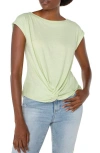 Liverpool Los Angeles Knot Front Linen Blend T-shirt In Lime Sherbet