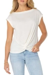 Liverpool Los Angeles Knot Front Linen Blend T-shirt In Whipped Cream