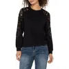 Liverpool Los Angeles Lace Inset Crewneck Knit Top In Animal Print