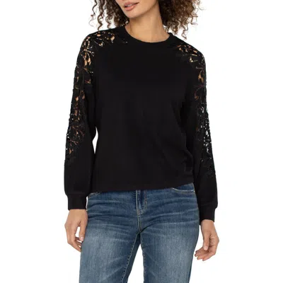 Liverpool Los Angeles Lace Inset Crewneck Knit Top In Animal Print