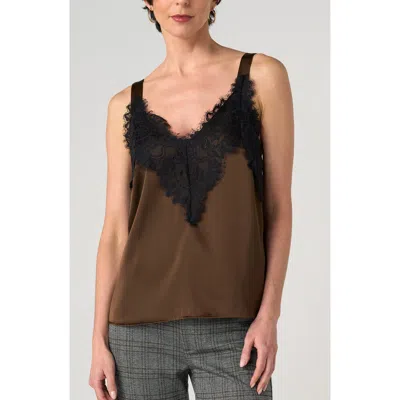 Liverpool Los Angeles Lace Trim Satin Camisole In Brown