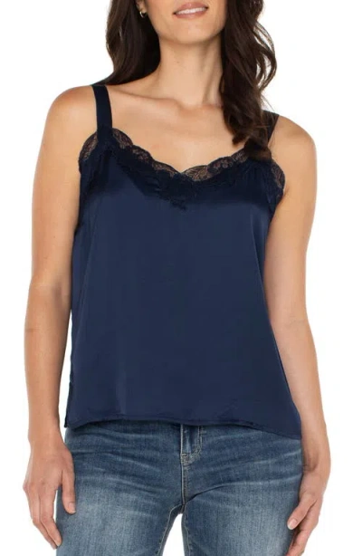 Liverpool Los Angeles Lace Trim Satin Camisole In Blue