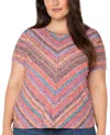 Liverpool Los Angeles Liverpool Plus Size Ikat-print Mitered Knit Short-sleeve Top In Paradise Multi Stripe