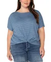Liverpool Los Angeles Liverpool Plus Size Printed Twist-hem Crewneck Top In Blue Multi Mcro