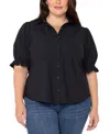 Liverpool Los Angeles Liverpool Plus Size Puff Sleeve Snap Front Shirt In Black