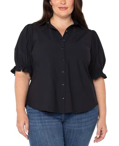 Liverpool Los Angeles Liverpool Plus Size Puff Sleeve Snap Front Shirt In Black