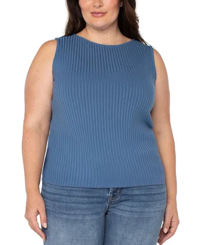Liverpool Los Angeles Liverpool Plus Size Ribbed Boat-neck Sleeveless Top In Blue