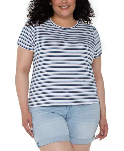 Liverpool Los Angeles Liverpool Plus Size Striped Crewneck Classic T-shirt In White