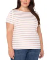 Liverpool Los Angeles Liverpool Plus Size Striped Short-sleeve Boat Neck T-shirt In Multi