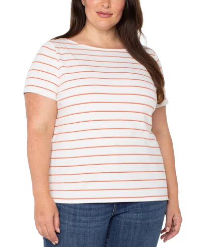 Liverpool Los Angeles Liverpool Plus Size Striped Short-sleeve Boat Neck T-shirt In Multi