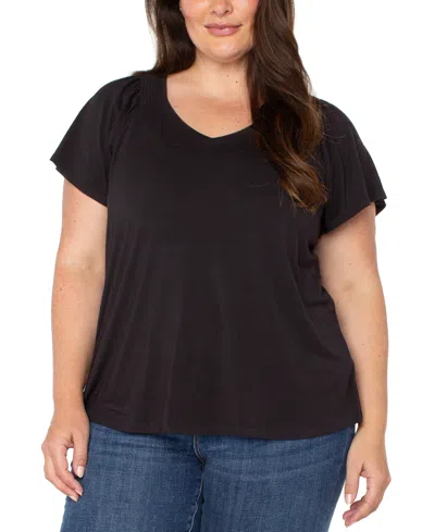 Liverpool Los Angeles Liverpool Plus Size V-neck Flutter Sleeve Top In Black
