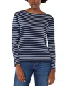 Liverpool Los Angeles Stripe Boat Neck Long Sleeve Top In Dark Navy White Stripe