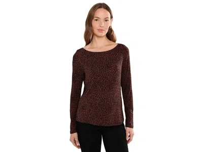 Liverpool Los Angeles Long Sleeve Boatneck Knit Top Women's Clothing Black Rust Dots: Md, Rayon/spandex In Brown